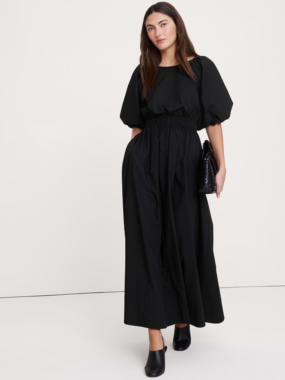 BANANA REPUBLIC COTTON POPLIN PUFF-SLEEVE MAXI DRESS